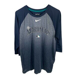 Nike Seattle Mariners 3/4 Sleeve Raglan Shirt Mens Large Gray MLB Baseball Ombre
